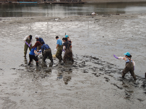 International students joined the observation of a tidal flat