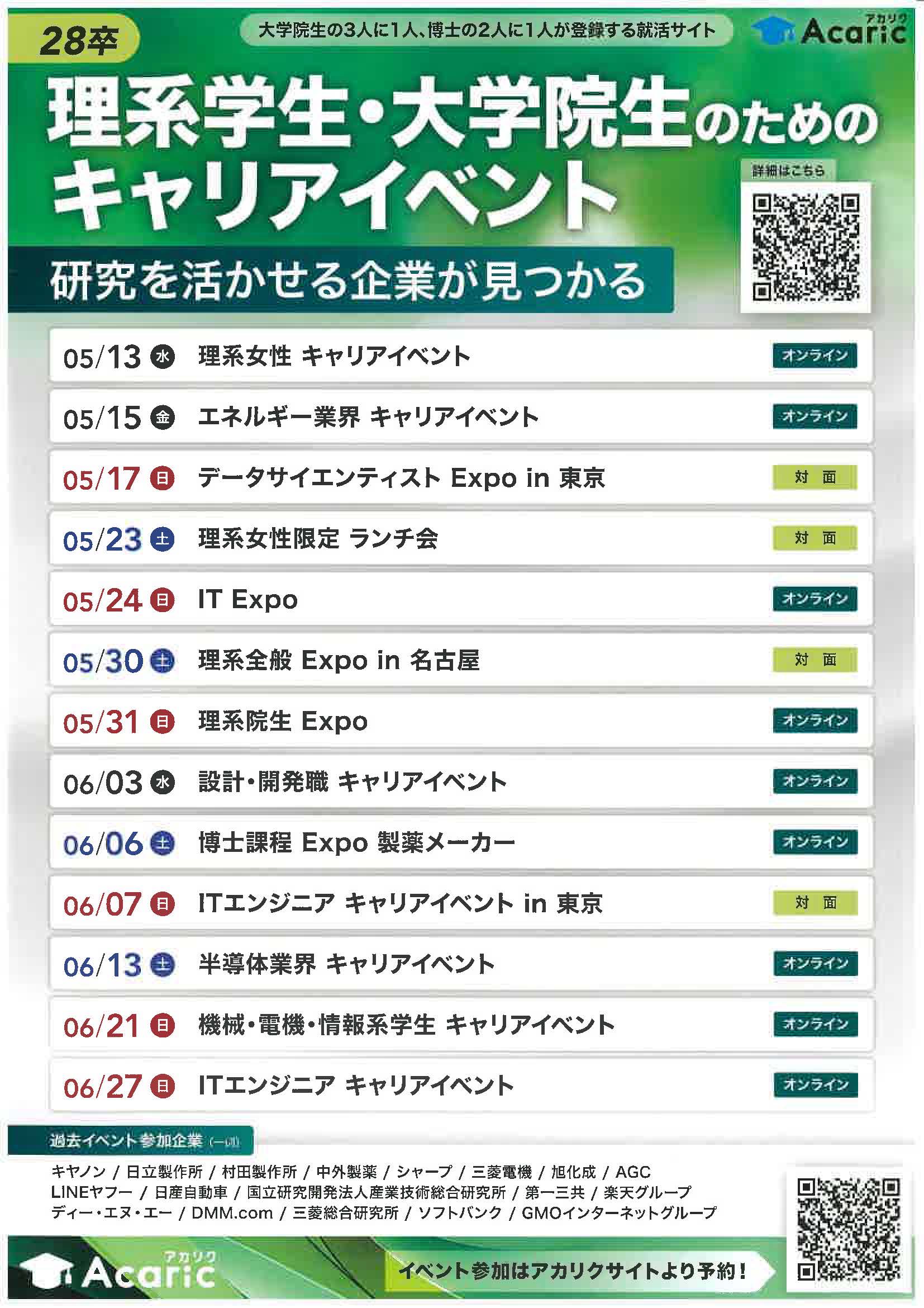 アカリク　28卒　理系学生・大学院生のためのキャリアイベント