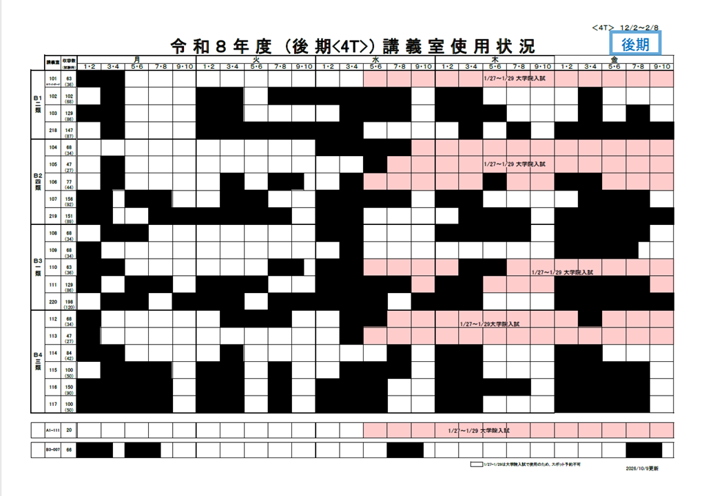 4ターム講義室使用簿