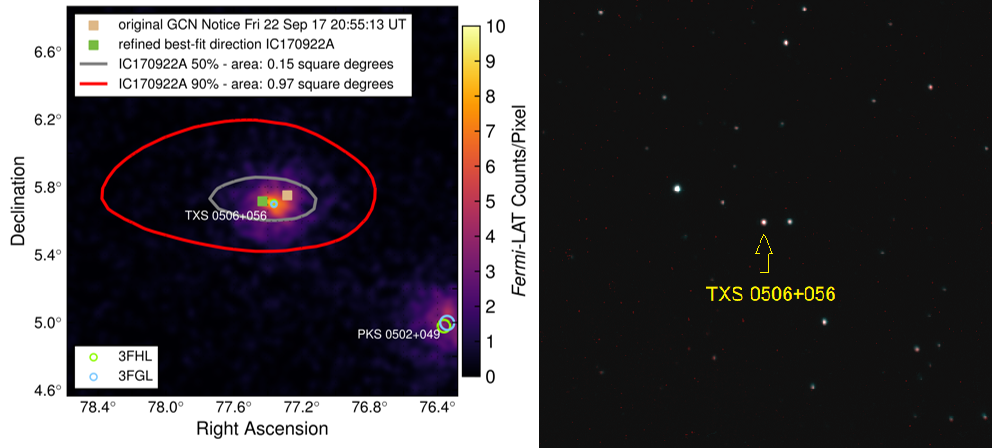 TXS 0506+056のガンマ線・可視光画像