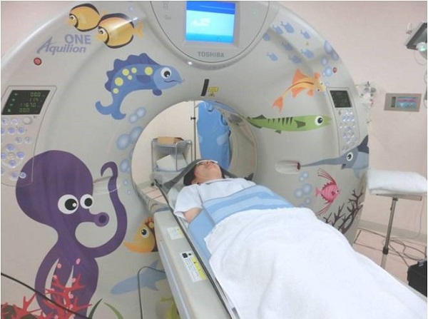 MSCT scanning a patient wearing the appliance at Hiroshima University Hospital.