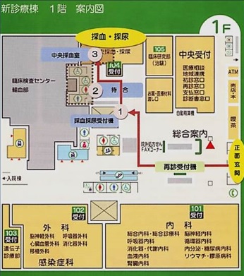 中央採血室・採尿室の場所及び案内 中央採血室・採尿室の場所及び案内
