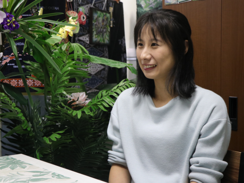 Wildlife ecologist Miyabi Nakabayashi in her jungle-themed faculty office