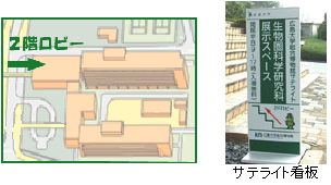 C棟2階ロビーのマップと写真