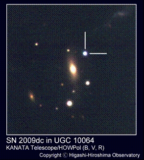 かなた望遠鏡が捉えた史上最も明るい超新星SN2009dcの可視画像