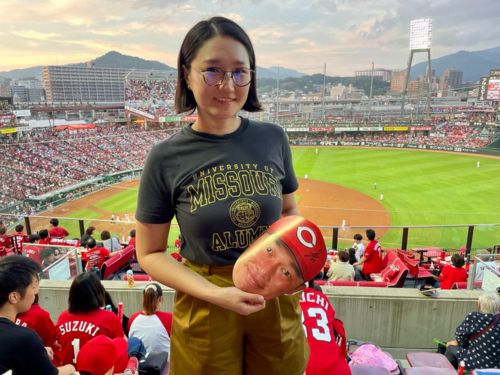 Cheering on the Hiroshima Toyo Carp, Hiroshima’s beloved local baseball team!