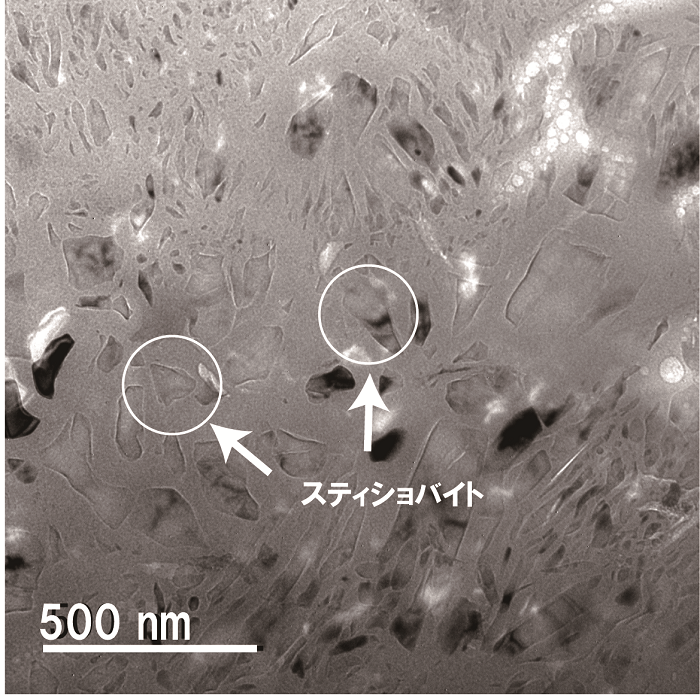 図２．Apollo 15299で発見されたスティショバイトの電子顕微鏡写真。
