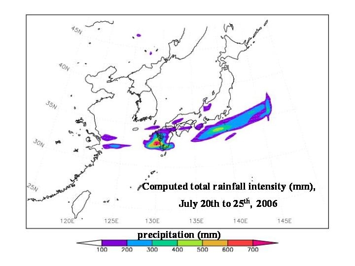 2006年7月20日～26日の間の総雨量（シミュレーション結果）