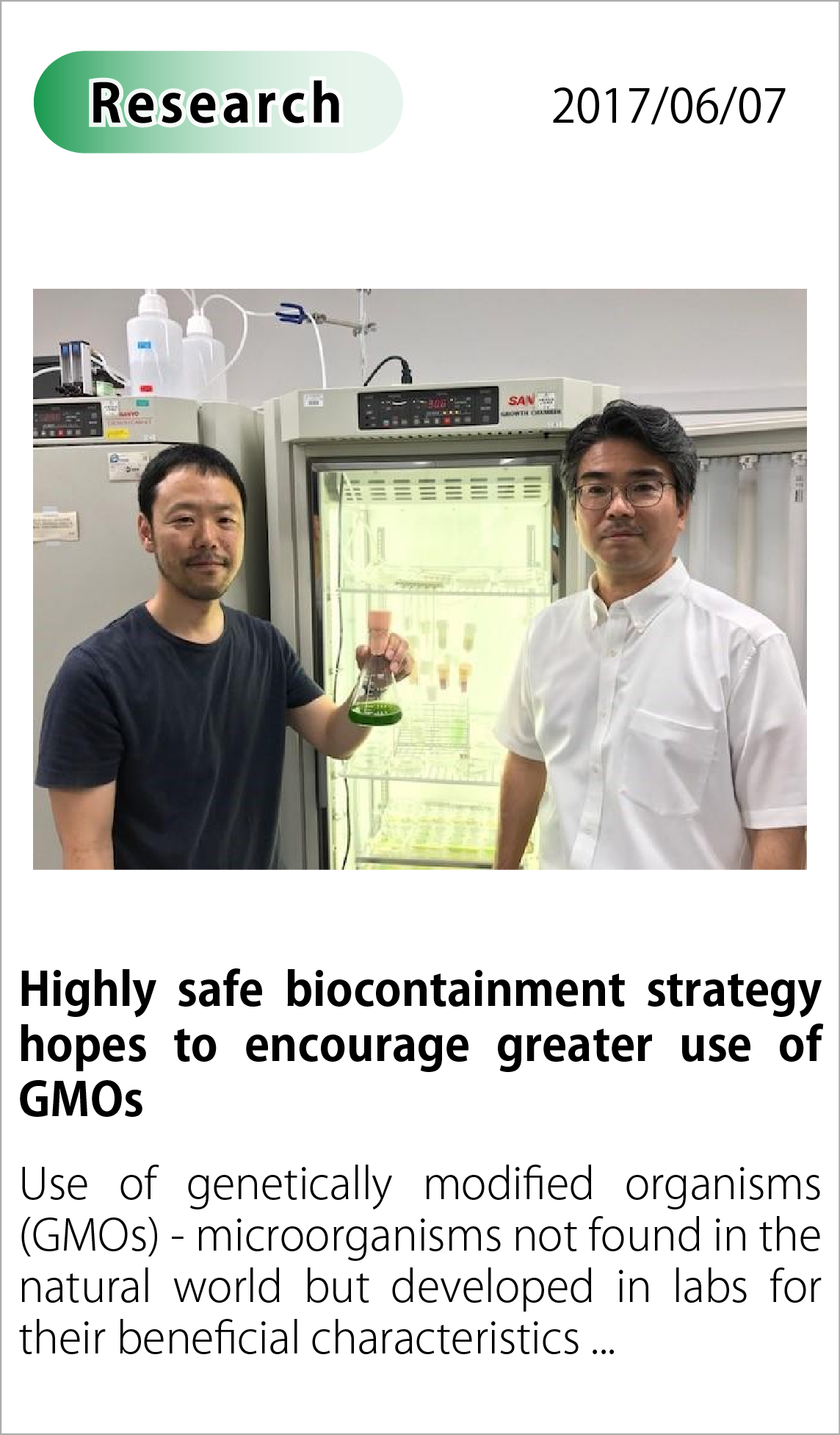 Highly safe biocontainment strategy hopes to encourage greater use of GMOs