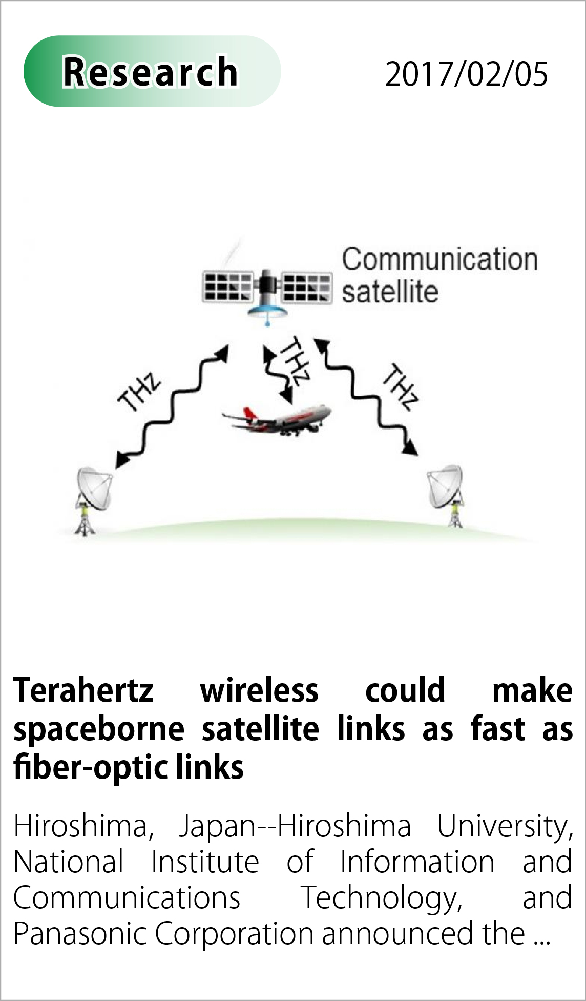 Terahertz wireless could make spaceborne satellite links as fast as fiber-optic links