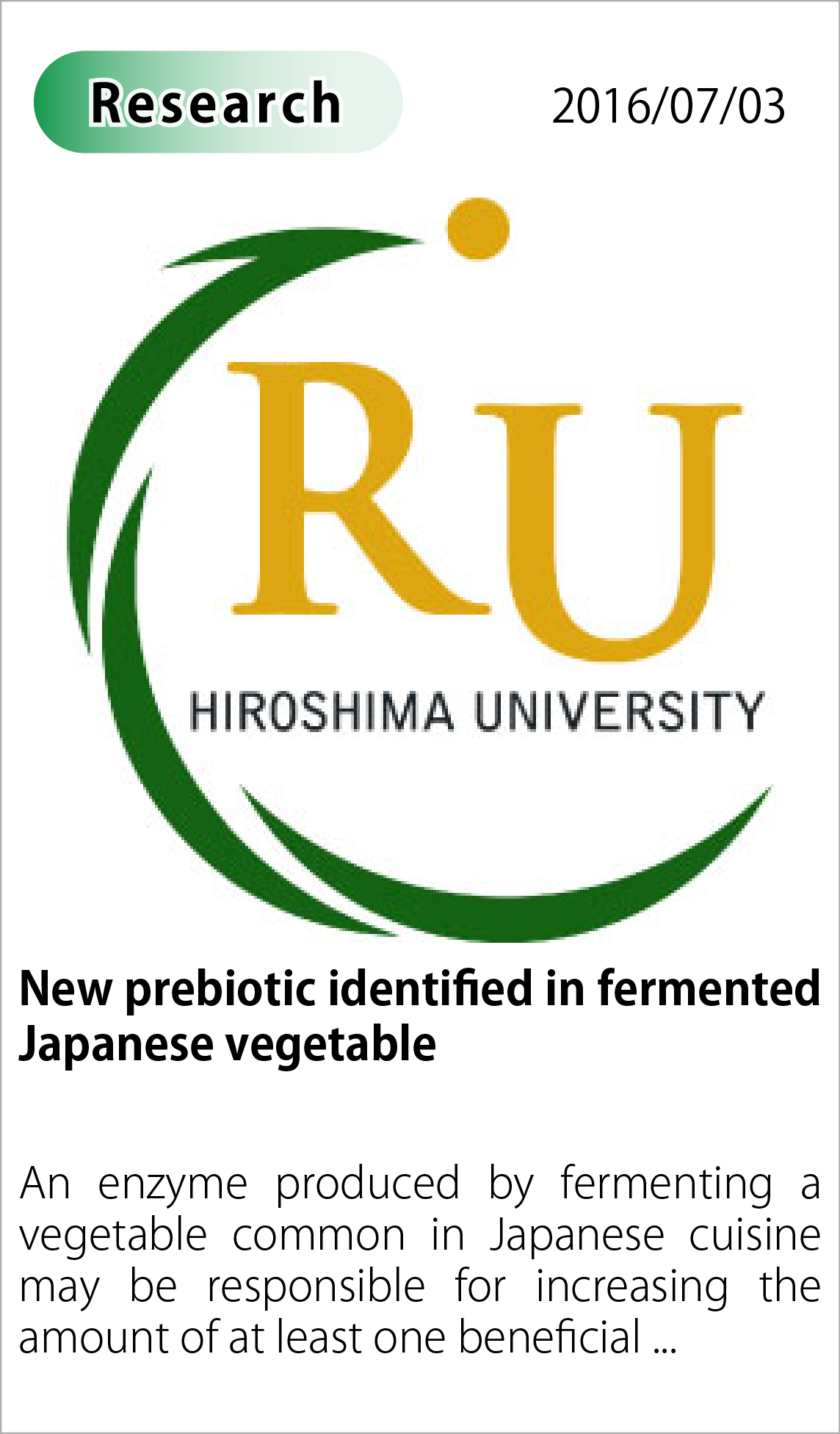 New prebiotic identified in fermented Japanese vegetable