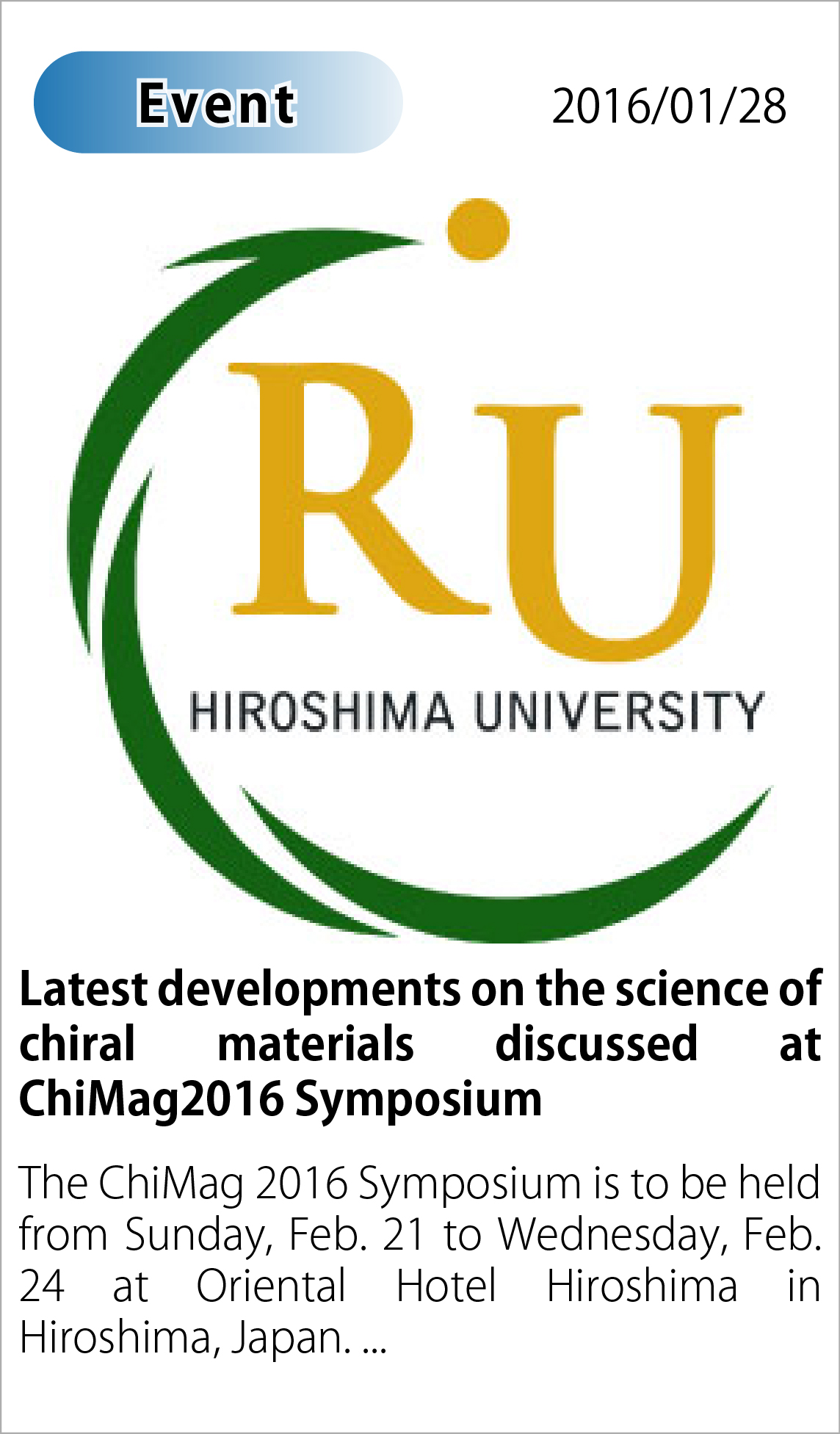 Latest developments on the science of chiral materials discussed at ChiMag2016 Symposium