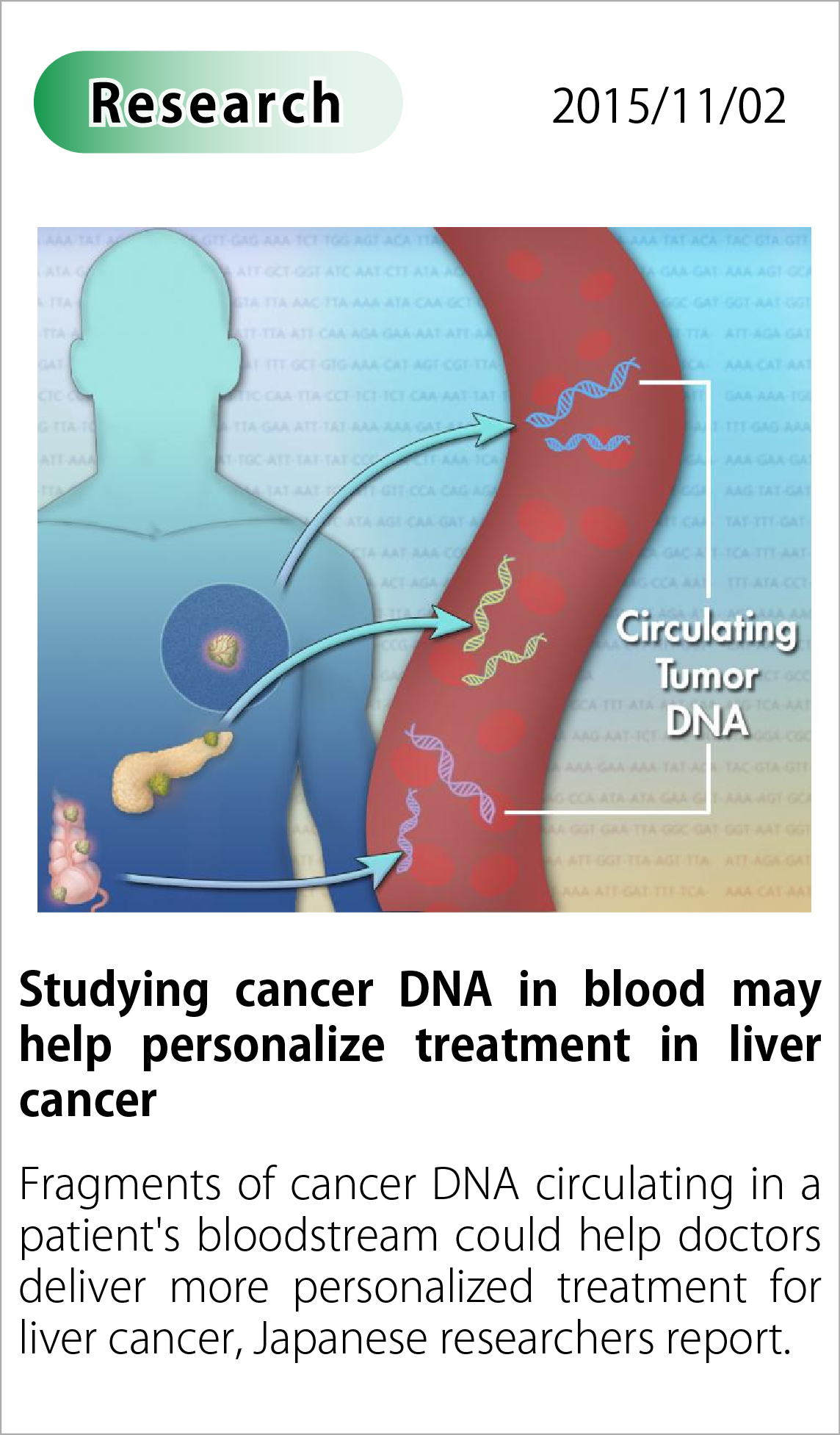 Studying cancer DNA in blood may help personalize treatment in liver cancer