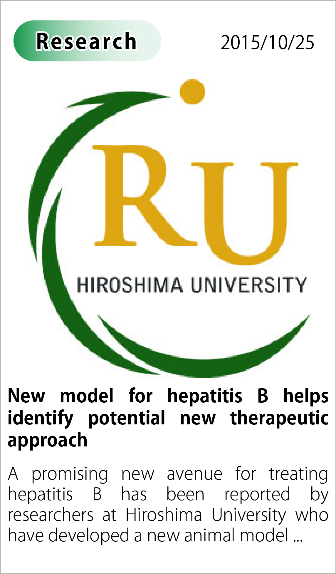 New model for hepatitis B helps identify potential new therapeutic approach