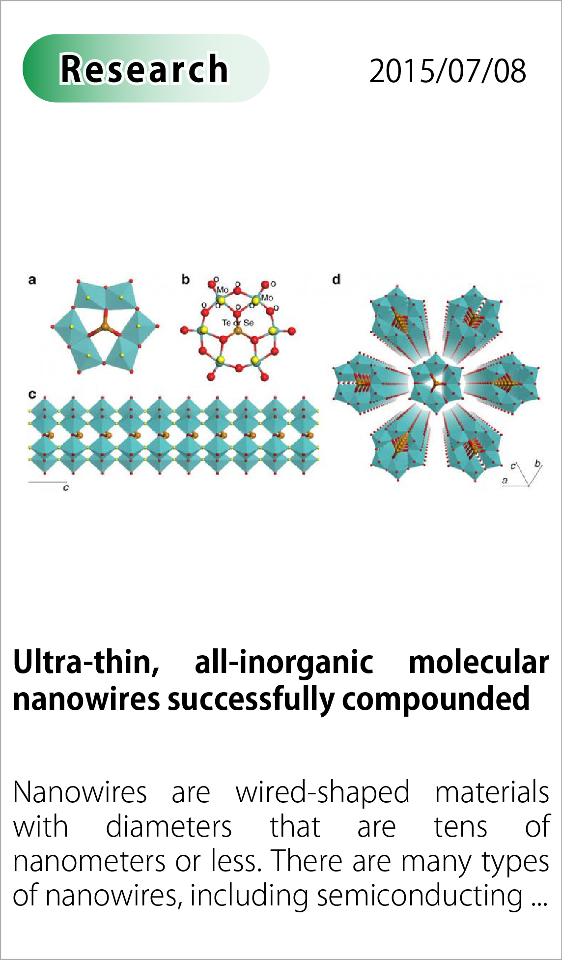 Ultra-thin, all-inorganic molecular nanowires successfully compounded