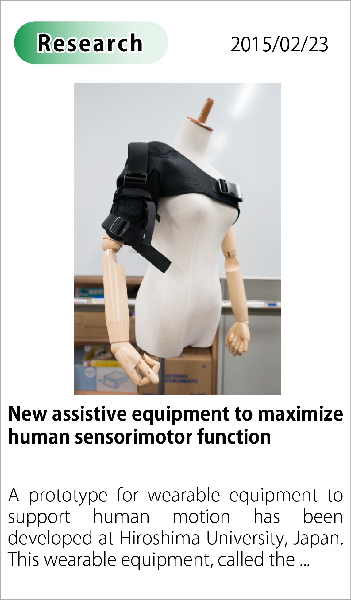 New assistive equipment to maximize human sensorimotor function