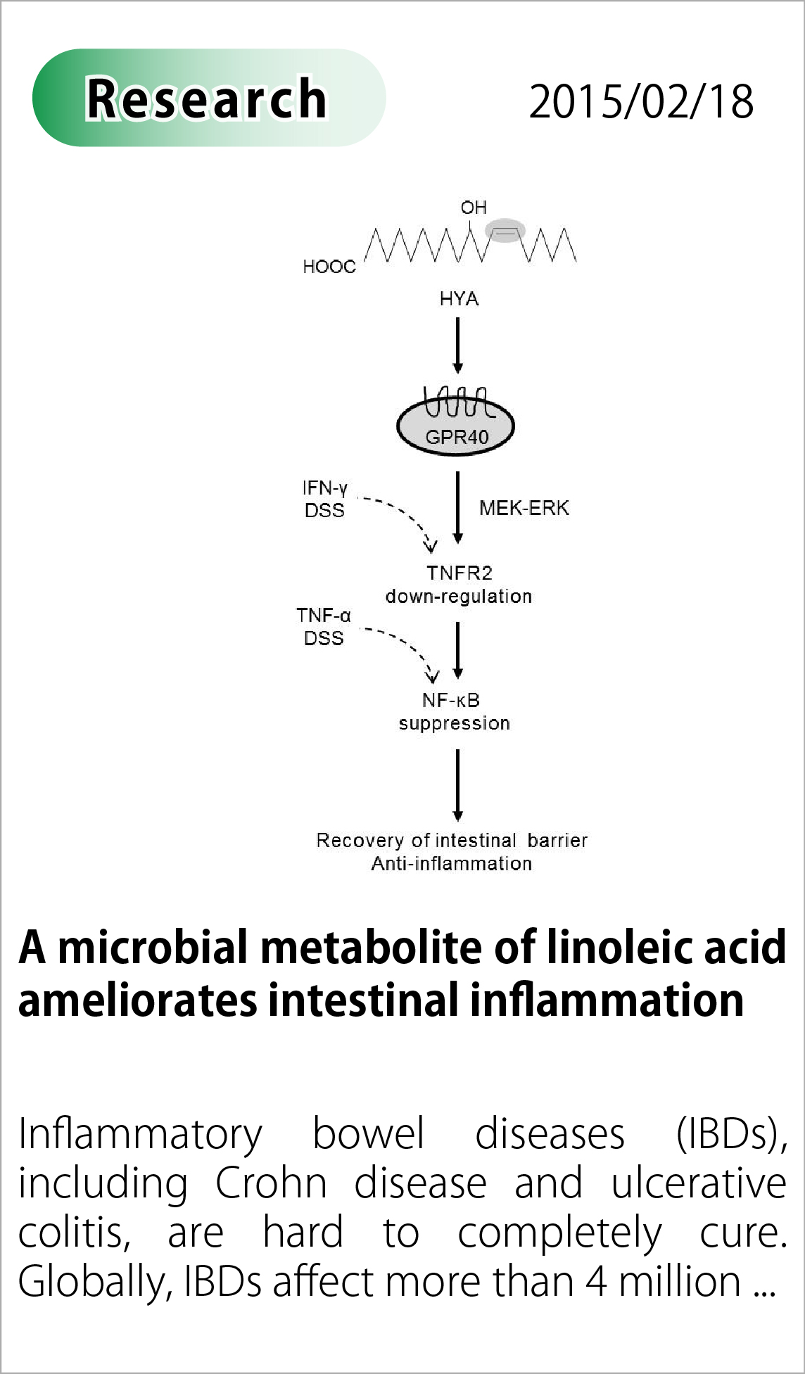A microbial metabolite of linoleic acid ameliorates intestinal inflammation