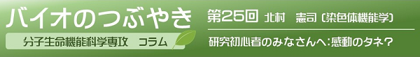 バイオのつぶやき25回　北村憲司助教　「研究初心者のみなさんへ：感動のタネ？」