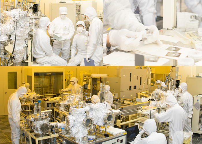 Associate Professor Kuroki and students conduct experiments in a super-cleanroom