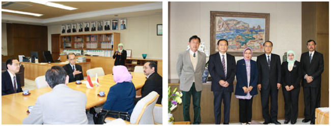 左:学長を表敬訪問 右:学長と記念撮影
